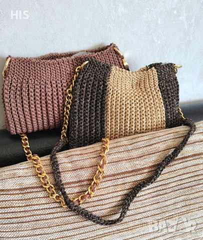 Плетени чанти с дълга дръжка, златно с кафяво, снимка 10 - Чанти - 50973963