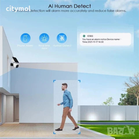 Соларна WIFI камера 6 MP, външен монтаж IP66, iCSee, нощно виждане, SD слот, снимка 4 - IP камери - 50815882