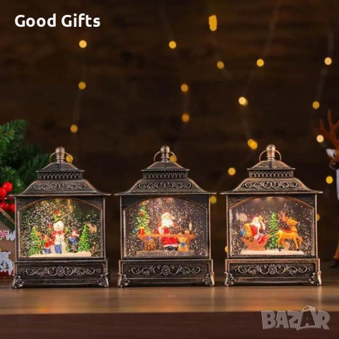 Коледна лампа фенер със сняг и LED светлина – различни модели с Дядо Коледа и снежен човек