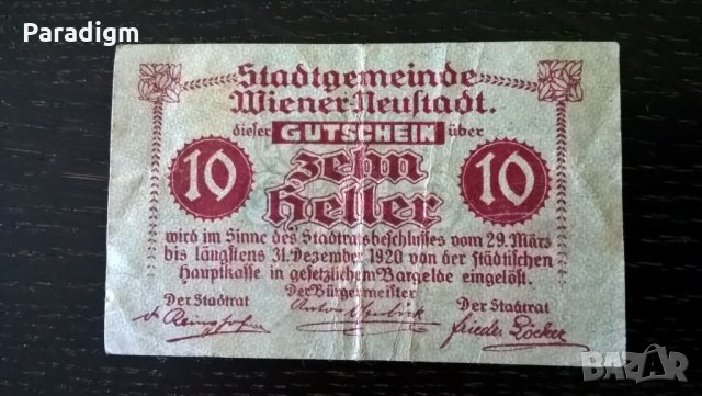 Банкнота - Австрия - 10 хелера | 1920г., снимка 1 - Нумизматика и бонистика - 26223393