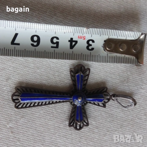 Сребърен кръст с емайл., снимка 3 - Колиета, медальони, синджири - 53521979