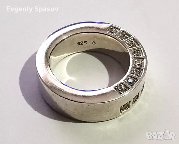 Сребърен Масивен Пръстен ESPRIT с Бели Камъчета. Вътрешен диаметър 18 милиметра. Тежък 18.2 г., снимка 5 - Пръстени - 51604984