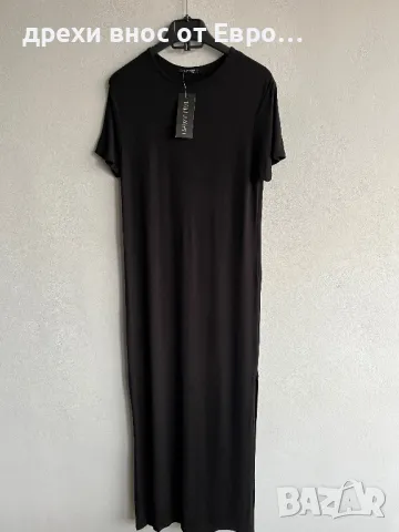 ISAWITFIRST Черна дълга еластична рокля по тялото с цепка отстрани S, снимка 4 - Рокли - 33084044