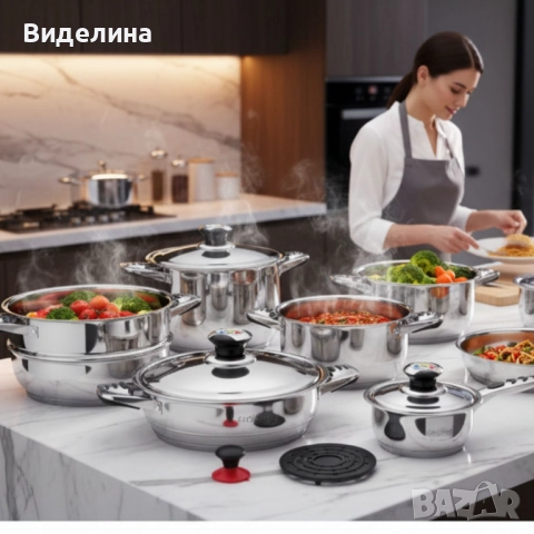 Cheffinger CF-1600S – 16-части комплект, съдове за готвене, снимка 6 - Съдове за готвене - 51901047