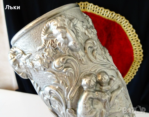 Калаен бокал,чаша за вино,глави на овен,ангели,барок. , снимка 8 - Антикварни и старинни предмети - 51704366
