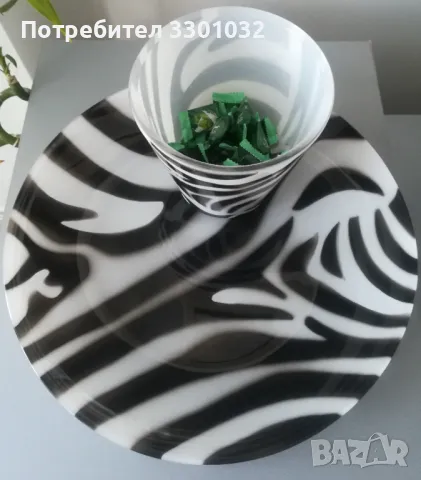 Плато и ваза с тигров принт,стъкло, снимка 3 - Вази - 47972965