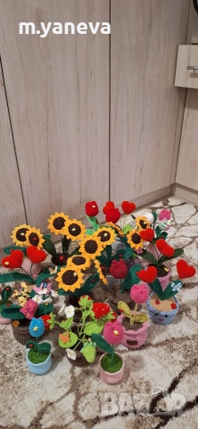 ръчно плетени цветя, снимка 3 - Декорация за дома - 53077727
