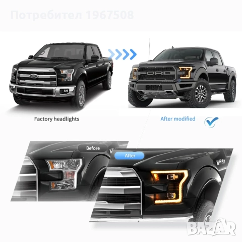 Комплект LED фарове с начална анимация за Ford F150 2015 - 2017, снимка 3 - Части - 52334064