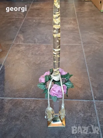 бронзов свещник с декоративна свещ със златни люспи  7/4, снимка 5 - Декорация за дома - 49820492