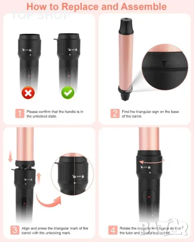 LXMTOU Маша за къдрене на коса 3 в 1, конусовидна 9-32 mm турмалинова керамична, с ръкавица, снимка 7 - Маши за коса - 49682805