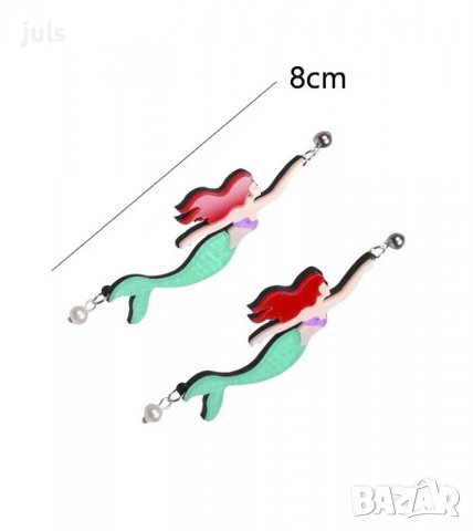 Брошка с котка Karl Lagerfeld, обеци русалката Ариел, снимка 8 - Обеци - 36976342