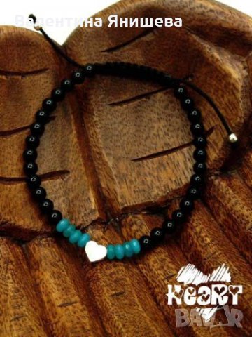 Дамска гривна от оникс, кварц и сребърно сърце, снимка 5 - Гривни - 27898487