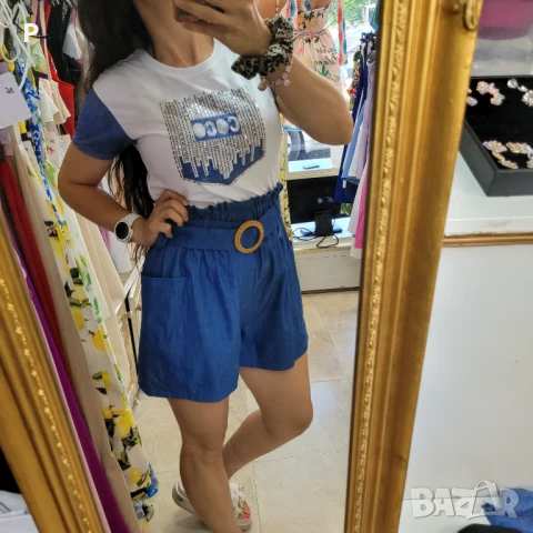 Кроп топ къс топ с дънкови ръкви, снимка 5 - Тениски - 51214333