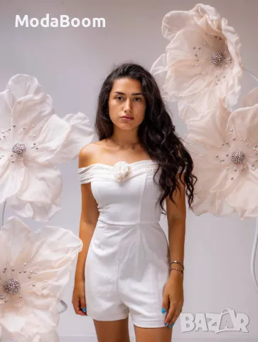 Бял дамски стилен гащеризон , снимка 2 - Гащеризони - 48075643