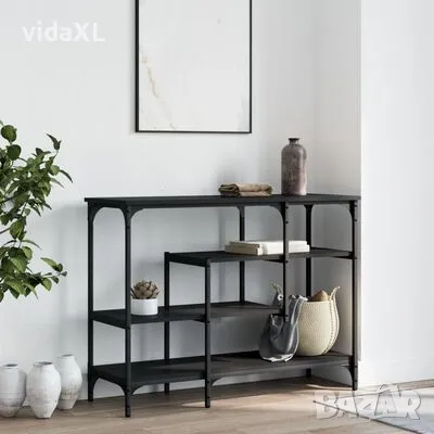 vidaXL Конзолна маса с рафтове, черна, 100x35x75 cм(SKU:837787), снимка 3 - Маси - 48636543