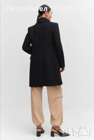 Черно палто Mango с вълна, снимка 3 - Палта, манта - 43240990