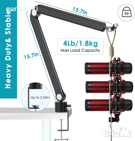 YOUSHARES - Стойка за микрофон с винтов адаптер, съвместима с HyperX QuadCast, Blue Yeti, снимка 6 - Микрофони - 51546214