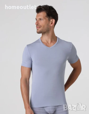 БЕЗПЛАТНА ДОСТАВКА Мъжка тениска с V-образно деколте от фина материя в сиво LOVABLE MAN L070A - S, снимка 3 - Тениски - 50903996