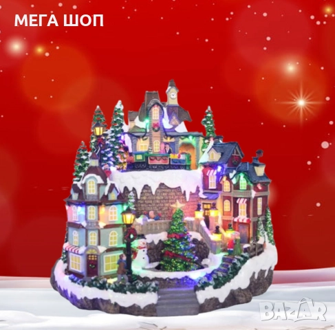 Празнична коледна сцена с LED осветление – Ръчно изработена декорация