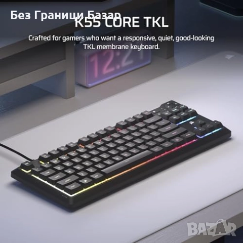 Нова Геймърска клавиатура Corsair K55 CORE TKL RGB черна UK layout игри, снимка 2 - Клавиатури и мишки - 51587286