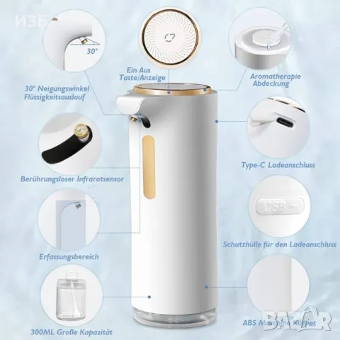 Автоматичен дозатор за дезинфектанти, 300 ml, Електрически диспенсър за дезинфектанти с USB,