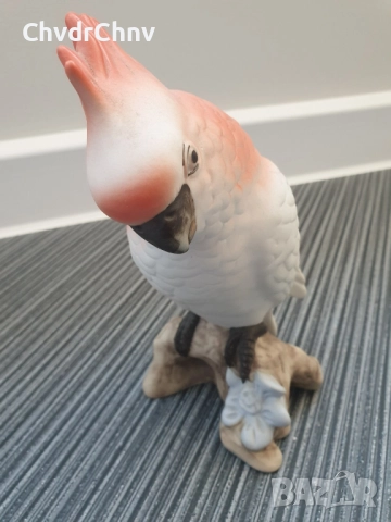 Royal Dux Bohemia статуетка 18см/Роял Дюкс Бохемия стара порцеланова фигура на папагал, снимка 2 - Статуетки - 49620969