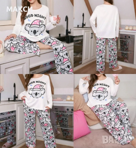 Макси разкошен силно еластичен комплект/пижама/ със сладки щампи коали - блуза+ долнище с ластична в