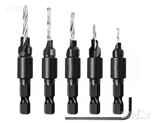 Комплект свредла за дърво с фрезник , 1/4", 5-12 мм, 5 броя, снимка 1