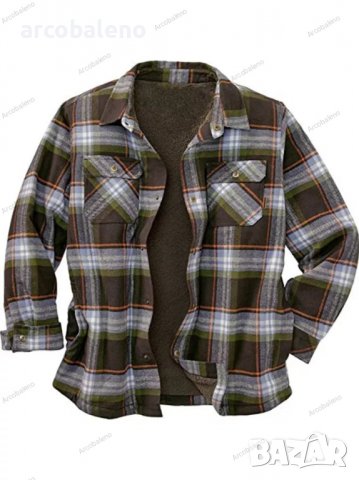 Мъжка карирана поларена риза (яке) с дълъг ръкав и ревер, 4цвята , снимка 2 - Ризи - 38975803