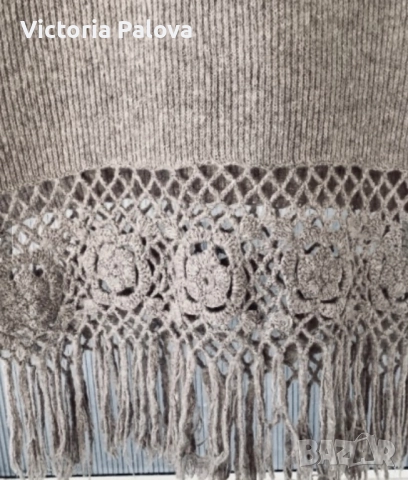 Вълнен шал с дантели от рози и дълги ресни - 220см, снимка 9 - Шалове - 52719650