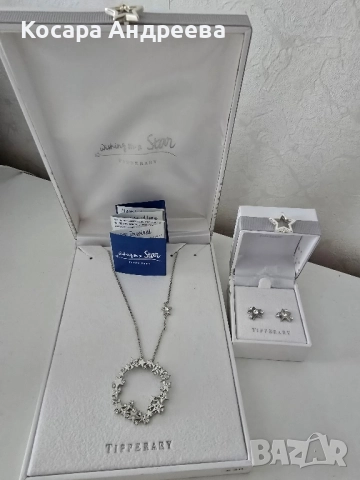 Сребърно колие и обеци "Звезди" 