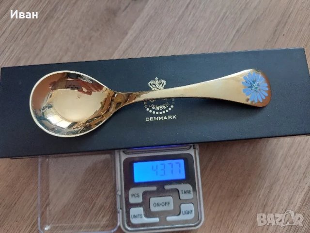 Позлатена сребърна лъжичка 1980 1981 GEORG JENSEN, снимка 4 - Нумизматика и бонистика - 50325247