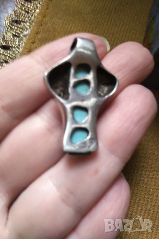  Масивна сребърна висулка с естествен карибски ларимар , снимка 2 - Колиета, медальони, синджири - 34749097