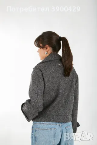 Дамско Вълнено късо Яке Terry jacket - Сив Меланж, снимка 3 - Якета - 47377350