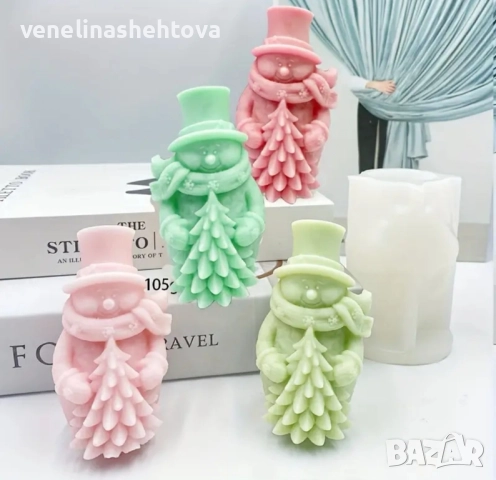 3D снежен човек с елха шапка шал силиконов молд форма свещи гипс сапун смола фондан 