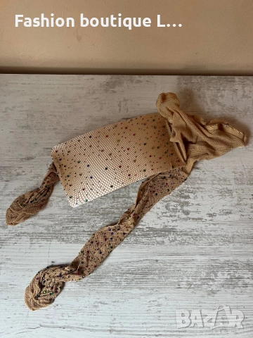 Нов телесен чорапогащник ситна мрежа с цветни блестящи камъчета по цялата дължина и ластик в талията, снимка 7 - Бельо - 52186845