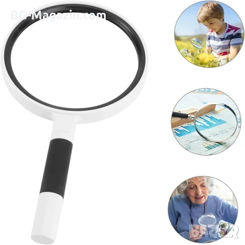Увеличителна ръчна лупа за четене 4X увеличение стъклена леща деца насекоми работа с дръжка джобна, снимка 4 - Други инструменти - 50920329