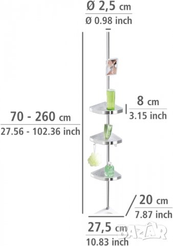 Телескопичен душ ъгъл WENKO премиум гланц - с 3 рафта и огледало, снимка 7 - Други стоки за дома - 39976261