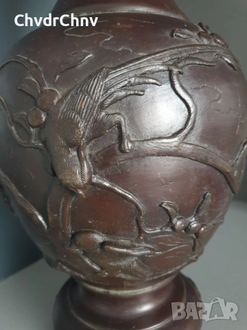 45см-4кг стара китайска бронзова ваза /голяма/фигурална/с дракони-птици, снимка 6 - Антикварни и старинни предмети - 52495668