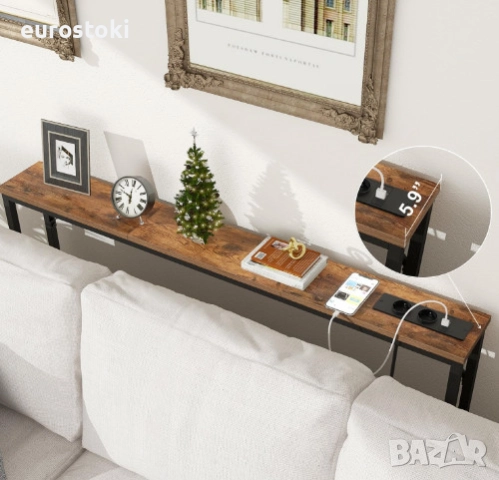 Конзолна маса VEDECASA със зарядна станция, тънка конзолна маса за спалня, коридор, хол, индустриале, снимка 2 - Маси - 52777484