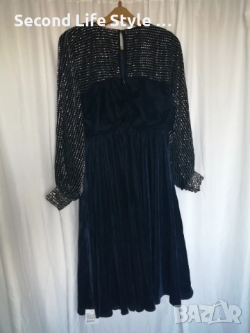 Нова дамска елегантна ASOS DESIGN midi рокля от тъмносиньо кадифе, р-р L, снимка 12 - Рокли - 52923698