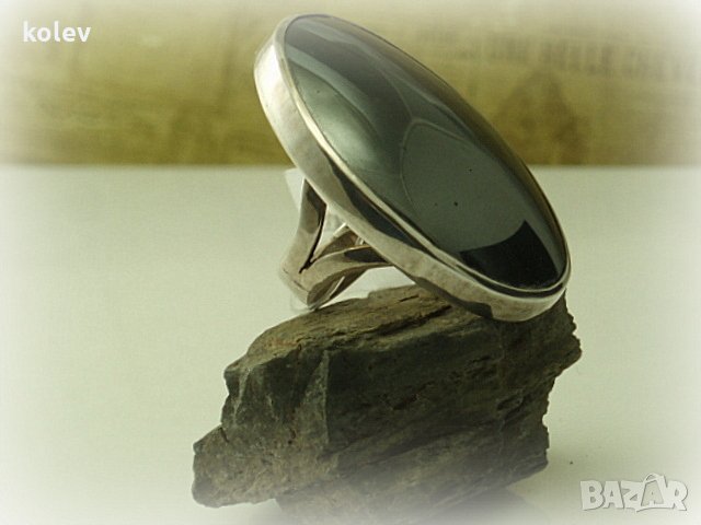 по поръчка!СРЕБЪРЕН ПРЪСТЕН С натурален ХЕМАТИТ 40/30 мм, размер отворен -59/60+, снимка 5 - Пръстени - 12441977