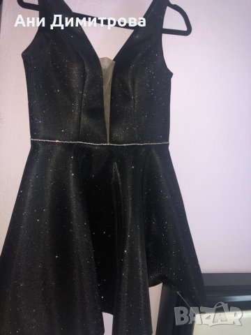 Къса елегантна черна рокля с блестящи частици, снимка 3 - Рокли - 33460652