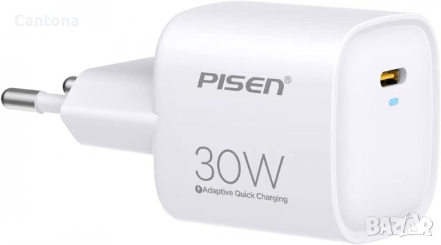 Pisen-PD 30W бързо зарядно устройство (EU) GAN малък размер, USB C, снимка 2 - Оригинални зарядни - 40047730