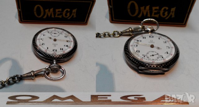 Рядък джобен часовник ОМЕГА сребро ниело OMEGA, снимка 9 - Джобни - 32497082