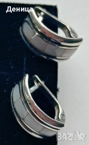 Сребърни обеци 925 с бял камък Седеф - Ръчна изработка, снимка 4 - Обеци - 43920005