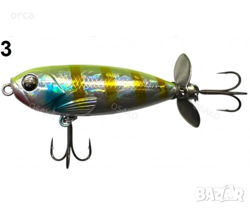 Воблер OSAKO Floating 6.5 см 9 г повърхностен с въртяща перка PRO, снимка 4 - Такъми - 53010234