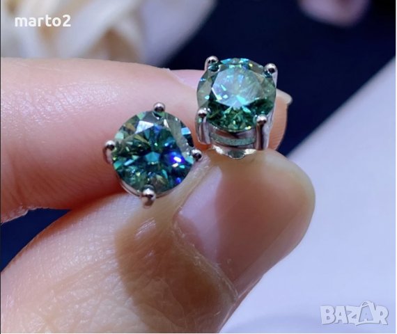 Сребърни Обеци S925 със синьо-зелени Мойсанити - по 1 карат на обеца