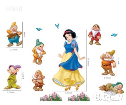 Снежанка и седемте джуджета на поляна стикер за стена мебел гардероб детска стая, снимка 2 - Други - 35347249