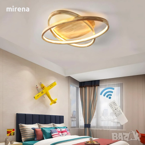 ЛЕД LED дървена таванна лампа полилей, 52см димируема дистанционно 221